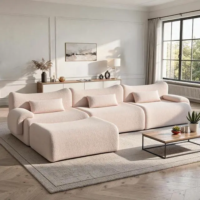 Main image of 126" Cloud Couch Sectional, L Shaped Boneless Couches for Living Room - Oversized Modular Sofa with Deep Seats, Modern Couches with Movable Ottoman,Khaki
