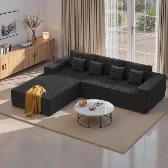 Main image of 111 Modular Sectional Cloud Couches with L Shaped Chaise, Upholstered Deep Seat Boneless Sofa for Living Room, Bedroom, No Assembly Required-Black 1PCS(Sherpa Fabric)