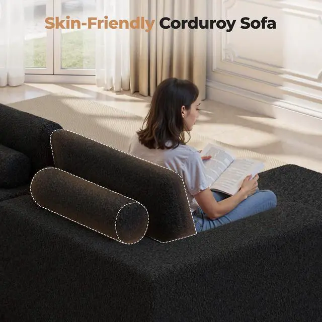 Alt view image 5 of 7 - 111 Modular Sectional Cloud Couches with L Shaped Chaise, Upholstered Deep Seat Boneless Sofa for Living Room, Bedroom, No Assembly Required-Black 1PCS(Sherpa Fabric)