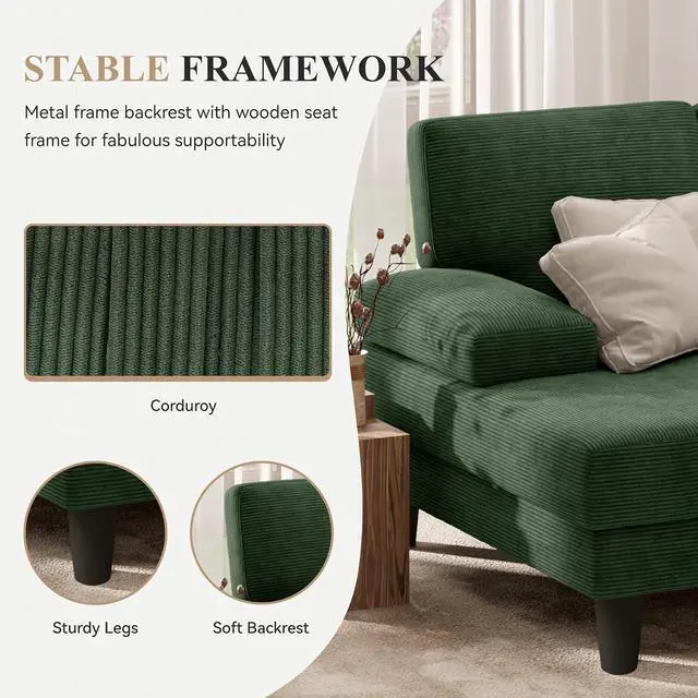 Alt view image 7 of 7 - 110" U-Shaped Sectional Sofa Couch for Living Room,Modern Modular Sofa with Double Chaise,Classic Lounge Couch Sleeper forApartment, Green Corduroy