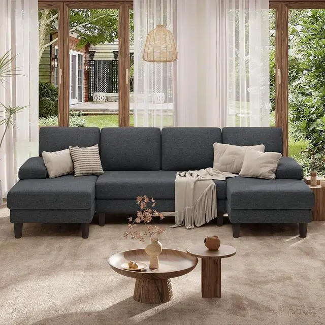 Main image of 110" U-Shaped Sectional Sofa Couch for Living Room,Modern Modular Sofa with Double Chaise,Classic Lounge Couch Sleeper forApartment, Dark Gray Linen