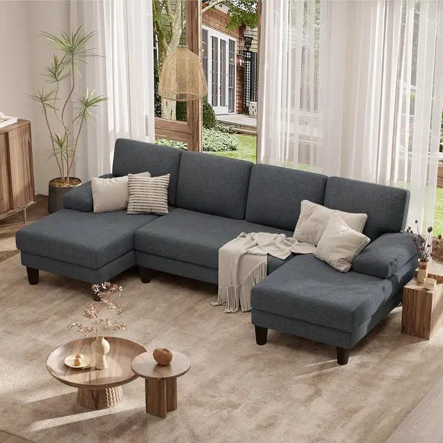 Alt view image 3 of 7 - 110" U-Shaped Sectional Sofa Couch for Living Room,Modern Modular Sofa with Double Chaise,Classic Lounge Couch Sleeper forApartment, Dark Gray Linen