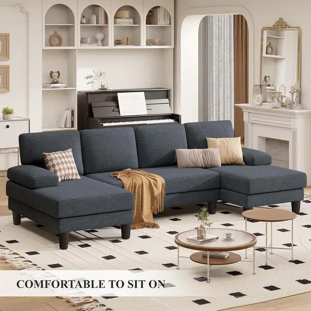 Alt view image 5 of 7 - 110" U-Shaped Sectional Sofa Couch for Living Room,Modern Modular Sofa with Double Chaise,Classic Lounge Couch Sleeper forApartment, Dark Gray Linen