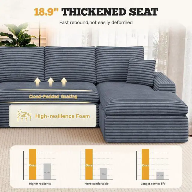 Alt view image 5 of 7 - 59" Cloud Loveseat Sofa in a Box, Modern Small Couch No Assembly Required, Comfy Deep Seat Boneless Couches for Living Room, Bedroom, Apartment, Dark Grey 1 PCS