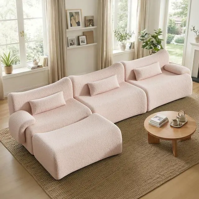 Alt view image 7 of 7 - 126" Cloud Couch Sectional, L Shaped Boneless Couches for Living Room - Oversized Modular Sofa with Deep Seats, Modern Couches with Movable Ottoman,Khaki