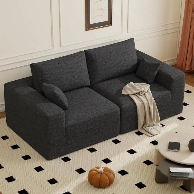 Main image of 81" Cloud Loveseat Sofa in a Box, No Assembly Required Comfy Deep Seat Chenille Boneless Couch, Modern Small Couches for Living Room, Apartment, Black