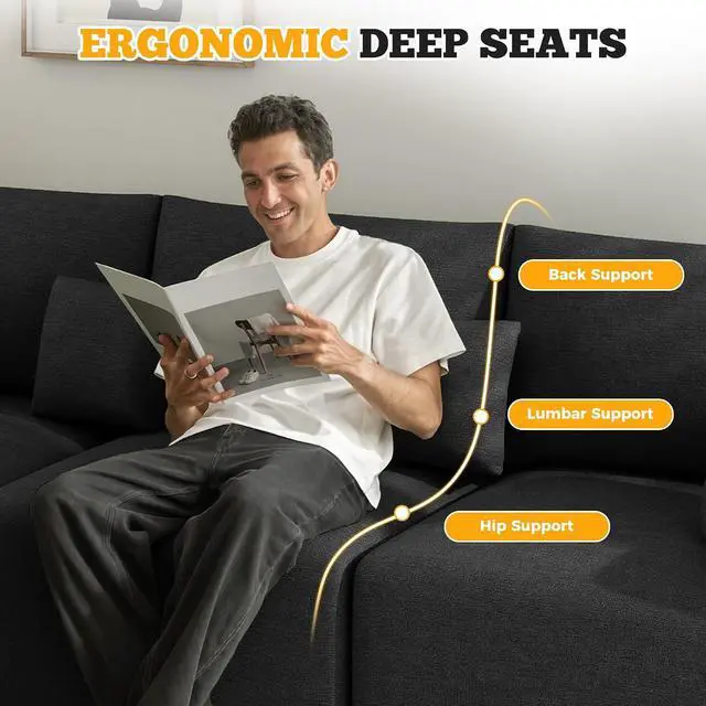 Alt view image 4 of 7 - 81" Cloud Loveseat Sofa in a Box, No Assembly Required Comfy Deep Seat Chenille Boneless Couch, Modern Small Couches for Living Room, Apartment, Black