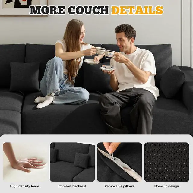 Alt view image 5 of 7 - 81" Cloud Loveseat Sofa in a Box, No Assembly Required Comfy Deep Seat Chenille Boneless Couch, Modern Small Couches for Living Room, Apartment, Black