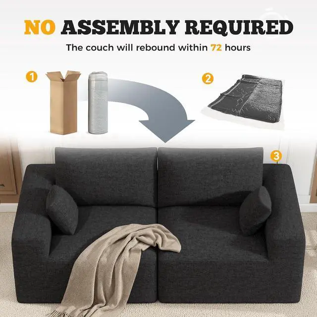 Alt view image 7 of 7 - 81" Cloud Loveseat Sofa in a Box, No Assembly Required Comfy Deep Seat Chenille Boneless Couch, Modern Small Couches for Living Room, Apartment, Black