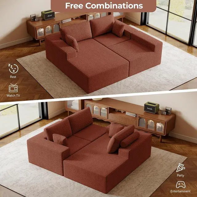 Alt view image 6 of 7 - 111 Modular Sectional Cloud Couches with L Shaped Chaise, Upholstered Deep Seat Boneless Sofa for Living Room, Bedroom, No Assembly Required-Brown