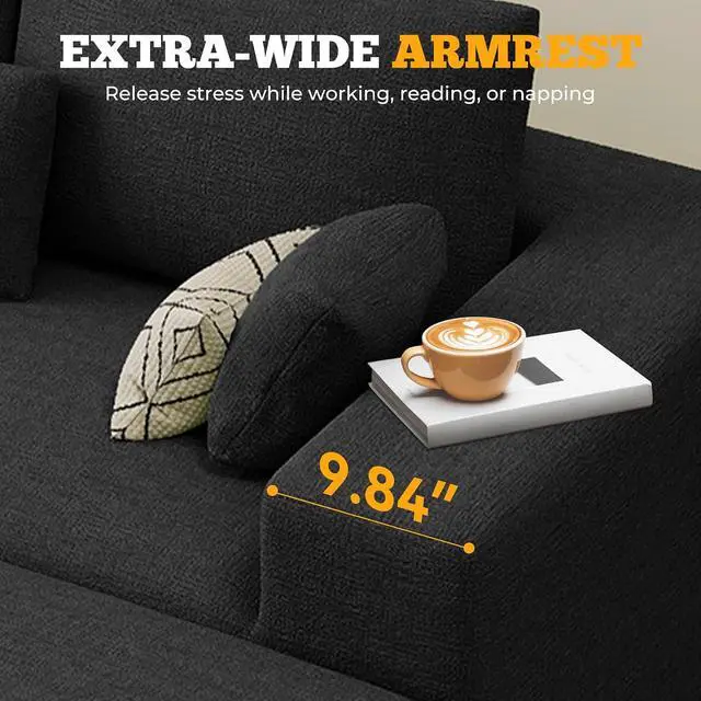 Alt view image 6 of 7 - 81" Cloud Loveseat Sofa in a Box, No Assembly Required Comfy Deep Seat Chenille Boneless Couch, Modern Small Couches for Living Room, Apartment, Black