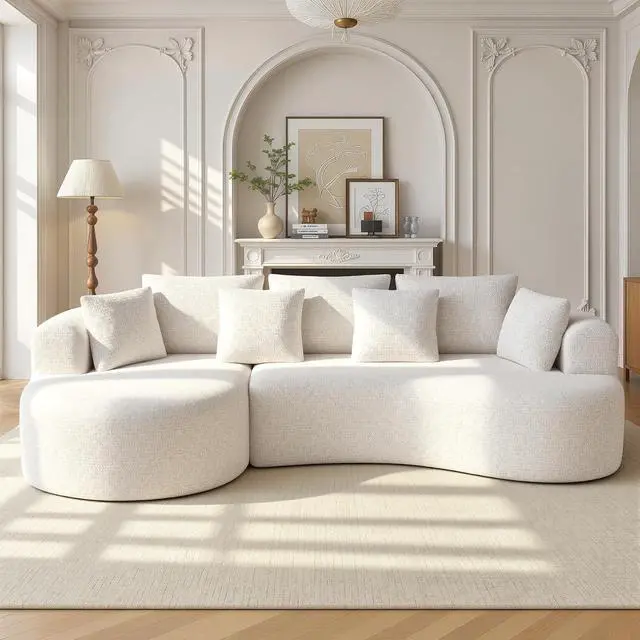 Main image of 124" Curved Modular Sectional Sofa Oversized, L-Shape Boneless Couches for Living Room with Deep Seat and 7 Pillows, High-Density Memory Foam, Beige Chenille Fabric, No Assembly Required