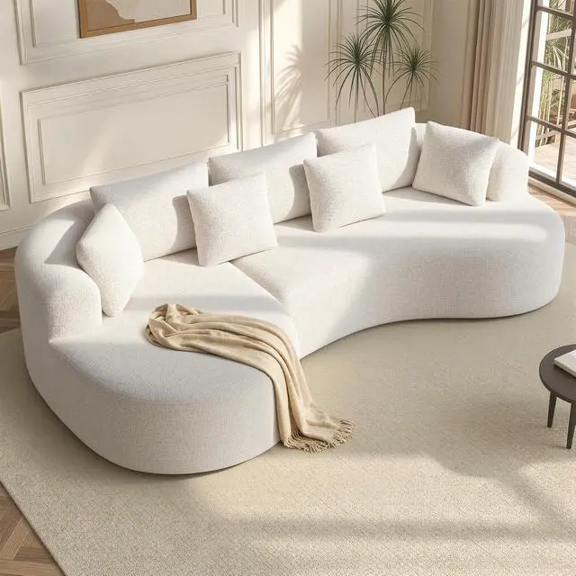 Alt view image 3 of 7 - 124" Curved Modular Sectional Sofa Oversized, L-Shape Boneless Couches for Living Room with Deep Seat and 7 Pillows, High-Density Memory Foam, Beige Chenille Fabric, No Assembly Required