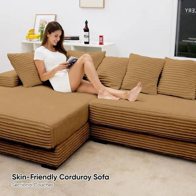 Alt view image 4 of 5 - 111'' Modern Sectional Cloud Sofa with Chaise, Extra Large Sleeper Couches Corduroy with 8pcs Pillows for Living Room, Bedroom