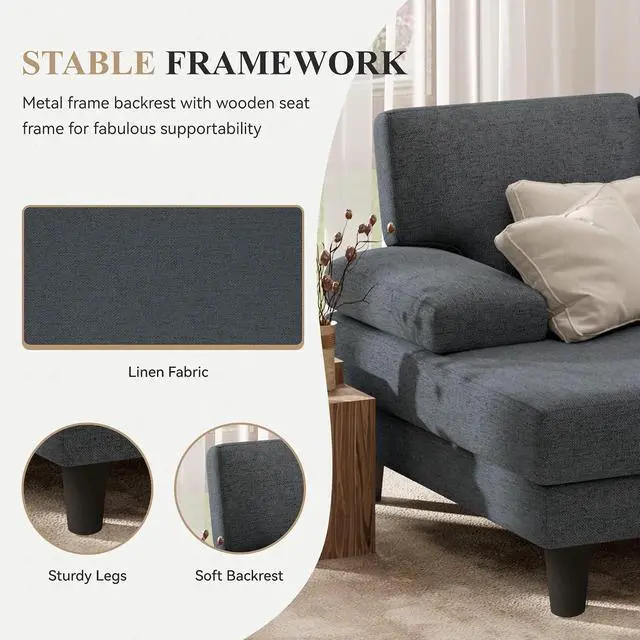 Alt view image 7 of 7 - 110" U-Shaped Sectional Sofa Couch for Living Room,Modern Modular Sofa with Double Chaise,Classic Lounge Couch Sleeper forApartment, Dark Gray Linen