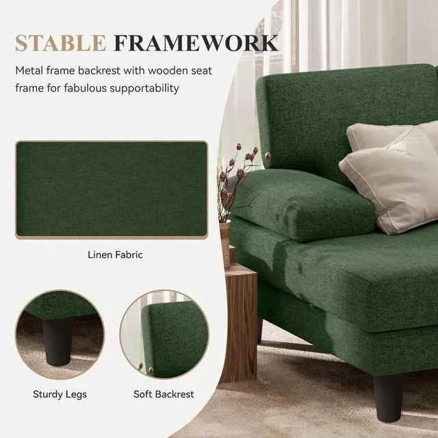 Alt view image 7 of 7 - 110" U-Shaped Sectional Sofa Couch for Living Room,Modern Modular Sofa with Double Chaise,Classic Lounge Couch Sleeper for Apartment, Green Linen