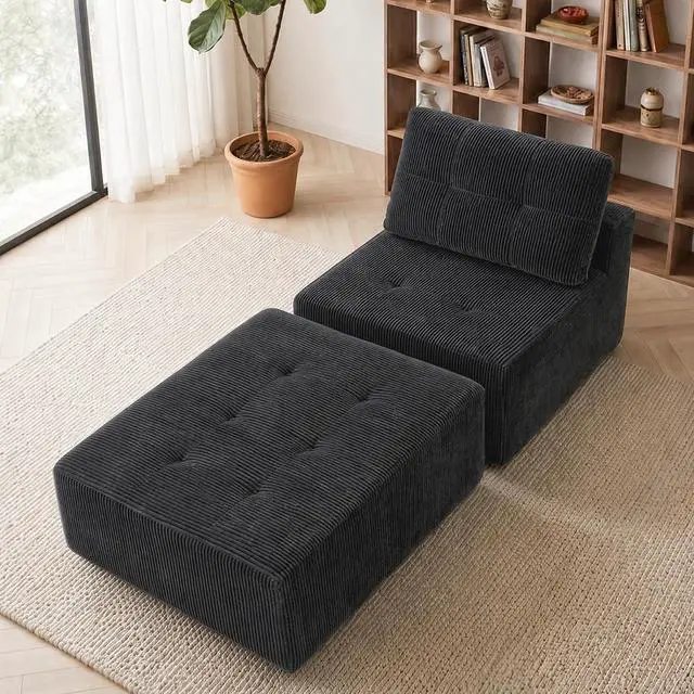 Main image of 31'' Cloud Single Sofa with Ottoman, Modern Modular Sectional Sofa for Living Room, Apartment, No Assembly Needed, Gray Corduroy