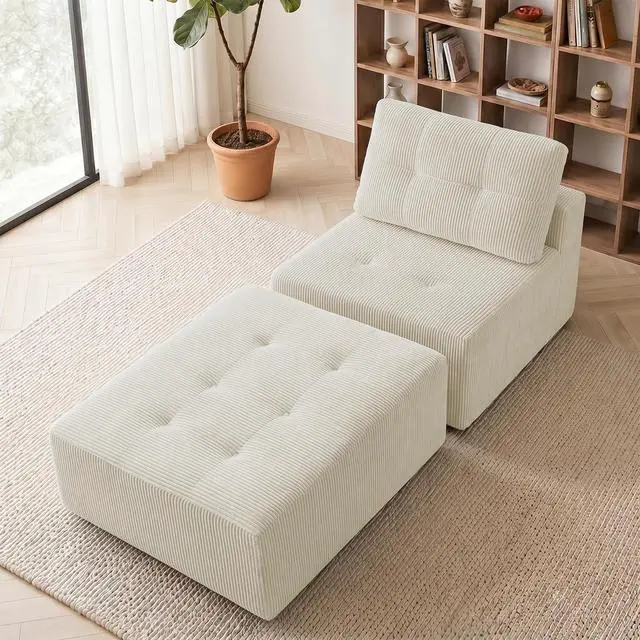 Main image of 31'' Cloud Single Sofa with Ottoman, Modern Modular Sectional Sofa for Living Room, Apartment, No Assembly Needed, Beige Corduroy