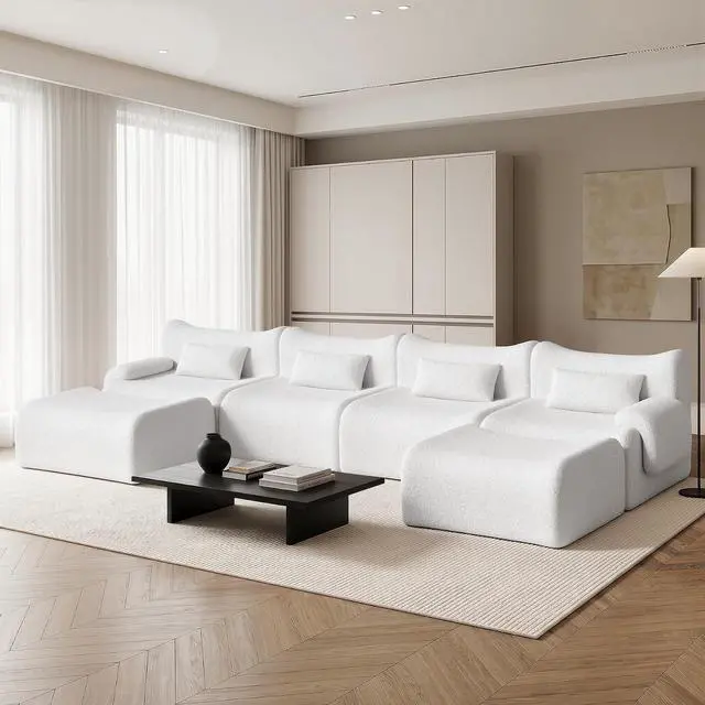 Main image of 168" Cloud Couch Sectional, U-Shaped Boneless Couches for Living Room - Oversized Modular Sofa with Deep Seats, 6 Seater Modern Couches Set,No Assembly Required,White