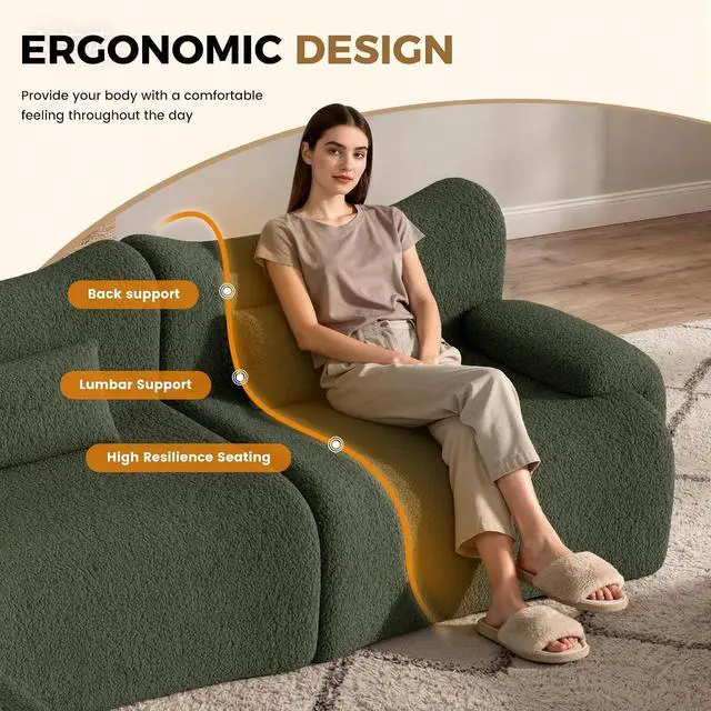 Alt view image 3 of 7 - 168" Cloud Couch Sectional, U-Shaped Boneless Couches for Living Room - Oversized Modular Sofa with Deep Seats, 6 Seater Modern Couches Set,No Assembly Required,Green