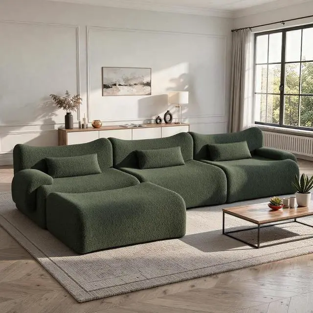 Main image of 126" Cloud Couch Sectional, L Shaped Boneless Couches for Living Room - Oversized Modular Sofa with Deep Seats, Modern Couches with Movable Ottoman,Green