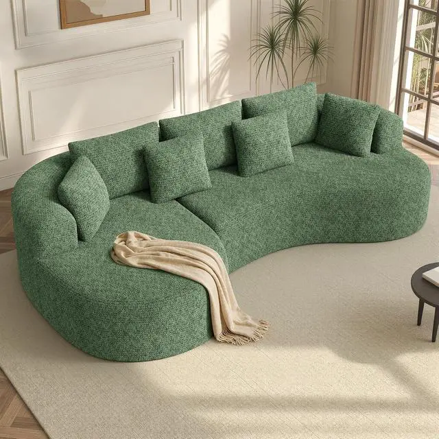 Alt view image 3 of 7 - 124" Curved Modular Sectional Sofa Oversized, L-Shape Boneless Couches for Living Room with Deep Seat and 7 Pillows, High-Density Memory Foam, Green Chenille Fabric, No Assembly Required