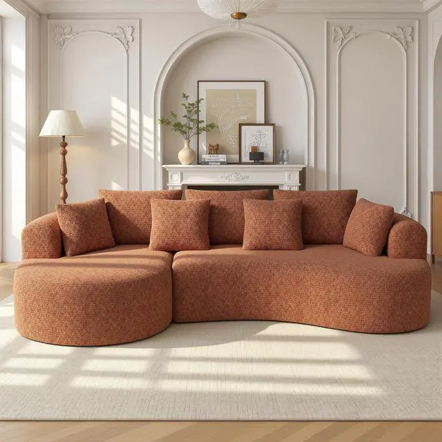 Main image of 124" Curved Modular Sectional Sofa Oversized, L-Shape Boneless Couches for Living Room with Deep Seat and 7 Pillows, High-Density Memory Foam,Caramel Chenille Fabric, No Assembly Required