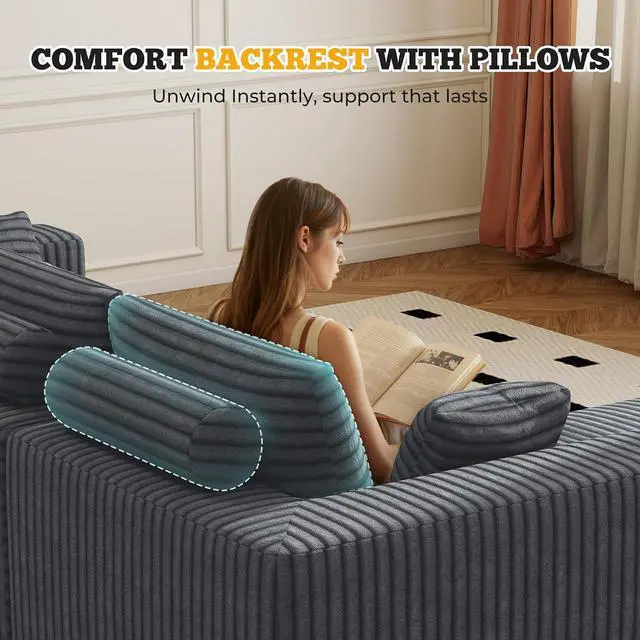 Alt view image 3 of 7 - 81" Cloud Loveseat Sofa in a Box, No Assembly Required Comfy Deep Seat Boneless Couch, Modern Small Couches for Living Room, Bedroom, Apartment,Grey 1 PCS