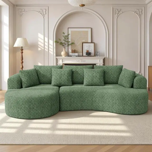Main image of 124" Curved Modular Sectional Sofa Oversized, L-Shape Boneless Couches for Living Room with Deep Seat and 7 Pillows, High-Density Memory Foam, Green Chenille Fabric, No Assembly Required