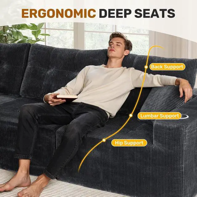Alt view image 4 of 7 - 31'' Cloud Single Sofa with Ottoman, Modern Modular Sectional Sofa for Living Room, Apartment, No Assembly Needed, Gray Corduroy