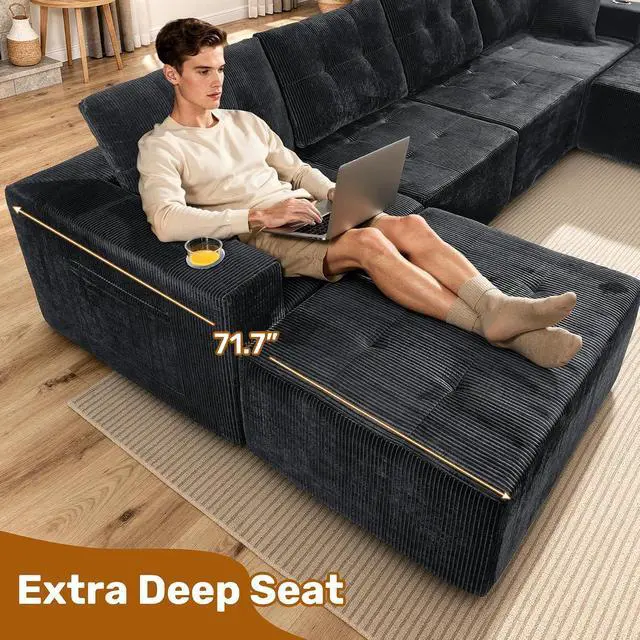 Alt view image 6 of 7 - 31'' Cloud Single Sofa with Ottoman, Modern Modular Sectional Sofa for Living Room, Apartment, No Assembly Needed, Gray Corduroy