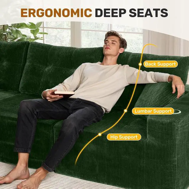 Alt view image 4 of 7 - 31'' Cloud Single Sofa with Ottoman, Modern Modular Sectional Sofa for Living Room, Apartment, No Assembly Needed, Green Corduroy