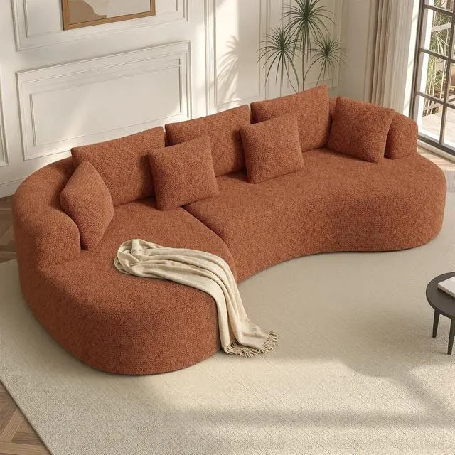 Alt view image 3 of 7 - 124" Curved Modular Sectional Sofa Oversized, L-Shape Boneless Couches for Living Room with Deep Seat and 7 Pillows, High-Density Memory Foam,Caramel Chenille Fabric, No Assembly Required