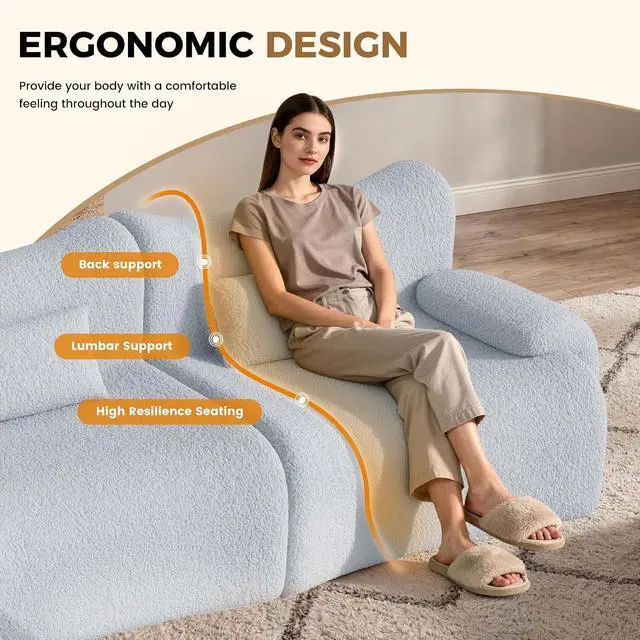 Alt view image 3 of 7 - 126" Cloud Couch Sectional, L Shaped Boneless Couches for Living Room - Oversized Modular Sofa with Deep Seats, Modern Couches with Movable Ottoman,Dark Gray