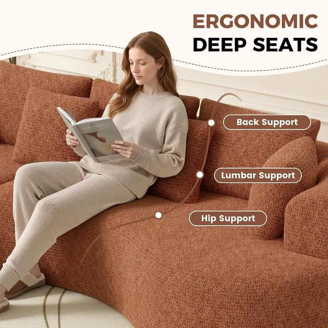 Alt view image 5 of 7 - 124" Curved Modular Sectional Sofa Oversized, L-Shape Boneless Couches for Living Room with Deep Seat and 7 Pillows, High-Density Memory Foam,Caramel Chenille Fabric, No Assembly Required