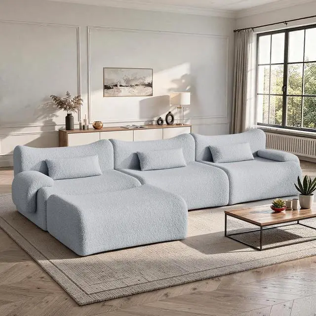 Main image of 126" Cloud Couch Sectional, L Shaped Boneless Couches for Living Room - Oversized Modular Sofa with Deep Seats, Modern Couches with Movable Ottoman,Dark Gray