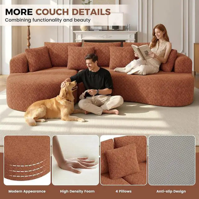 Alt view image 7 of 7 - 124" Curved Modular Sectional Sofa Oversized, L-Shape Boneless Couches for Living Room with Deep Seat and 7 Pillows, High-Density Memory Foam,Caramel Chenille Fabric, No Assembly Required