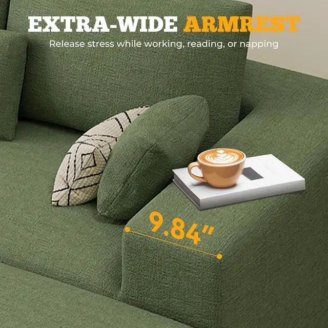 Alt view image 6 of 7 - 113" Boneless Couches for Living Room, Modern L-Shaped Modular Sectional Sofa, Convertible 4 Seater Chenille Cloud Couch, No Assembly Required, Green 1 PCS
