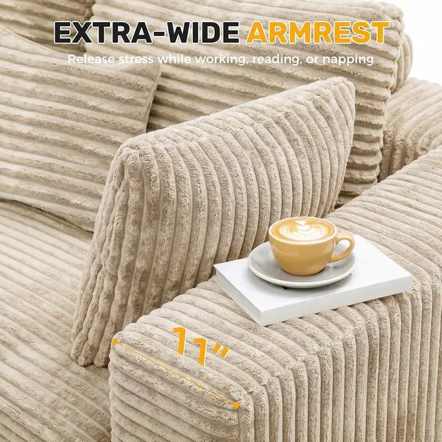 Alt view image 6 of 7 - 120" Oversized Round Sofa Bed, Modular Sectional Cloud Couches for Living Room, Convertible Corduroy Boneless Couch Sleeper Sofa Set, No Assembly Required, Khaki 1 PCS