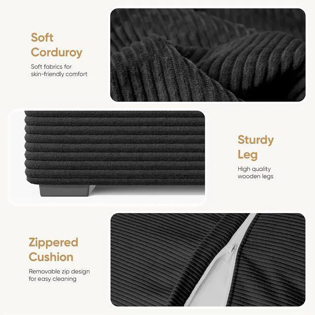 Alt view image 5 of 6 - 111 Sectional Cloud Couches with L Shaped Chaise, Extra Large Sleeper Couch Reversible Corduroy with 8pcs Pillows for Living Room, Bedroom