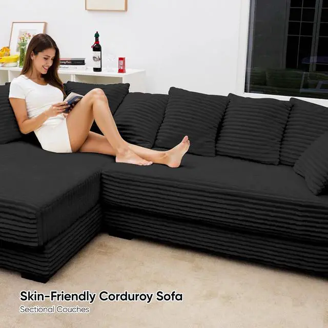 Alt view image 4 of 6 - 111 Sectional Cloud Couches with L Shaped Chaise, Extra Large Sleeper Couch Reversible Corduroy with 8pcs Pillows for Living Room, Bedroom