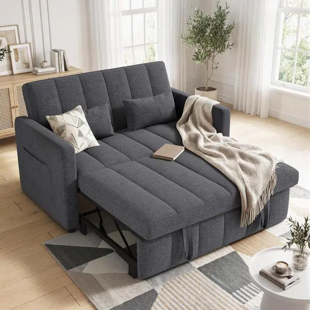 Main image of Convertible Sofa Bed 3-in-1, Pull Out Sleeper Couch with Adjustable Backrest, Loveseat Sofa with Side Storage Pockets,Couch for Apartment, Office, Easy Assembly,Light Gray