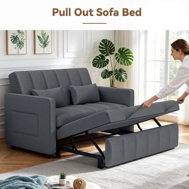 Alt view image 7 of 7 - Convertible Sofa Bed 3-in-1, Pull Out Sleeper Couch with Adjustable Backrest, Loveseat Sofa with Side Storage Pockets,Couch for Apartment, Office, Easy Assembly,Light Gray