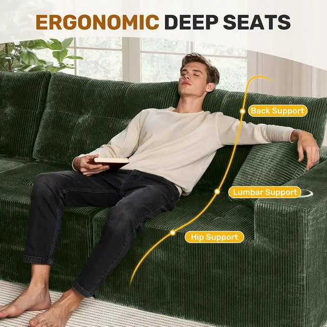 Alt view image 4 of 7 - 143" Modular Sectional Sofa for Living Room, Convertible U-Shape Couch with Ottoman, 6 Seater Modular Sectional Sofa,Green Corduroy