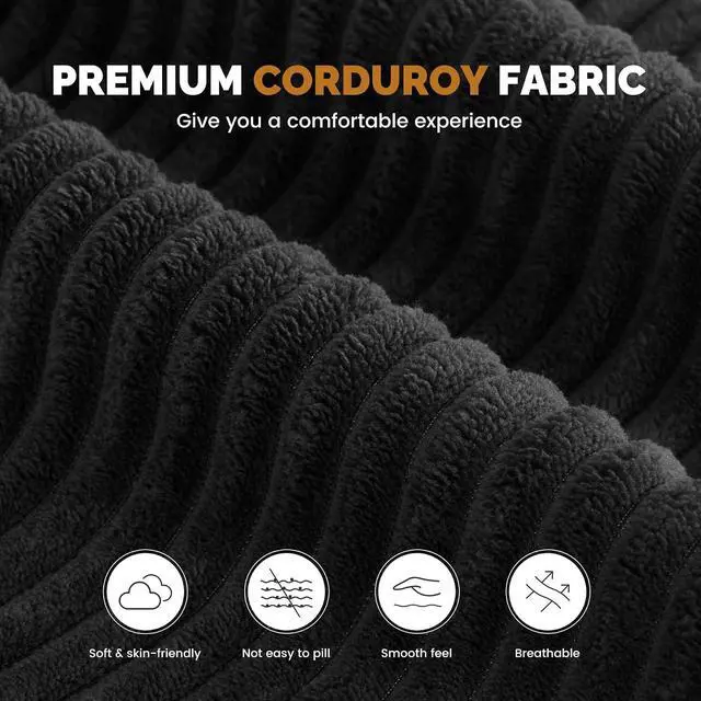 Alt view image 6 of 7 - 80" Boneless Loveseat Sofa, Cloud Couch with Layered Cushion, Small Couch Compressed Foam Sofa for Living Room, Apartment, Office, Black Corduroy