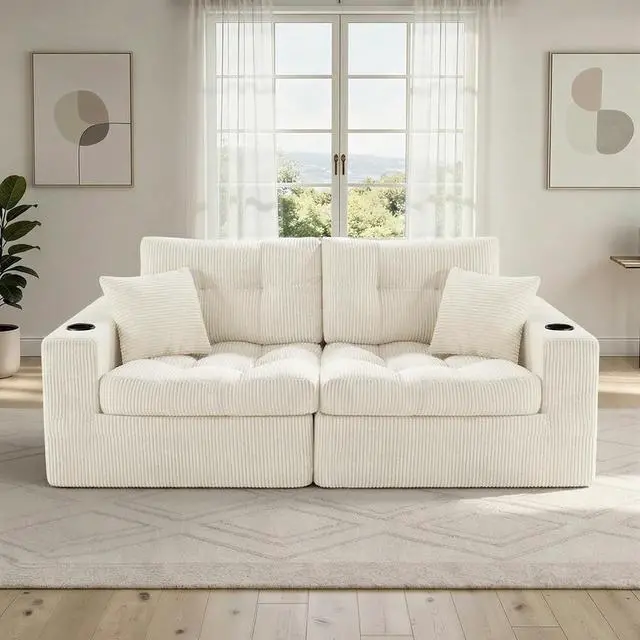 Main image of 80" Boneless Loveseat Sofa, Cloud Couch with Layered Cushion, Small Couch Compressed Foam Sofa for Living Room, Apartment, Office, Beige Corduroy