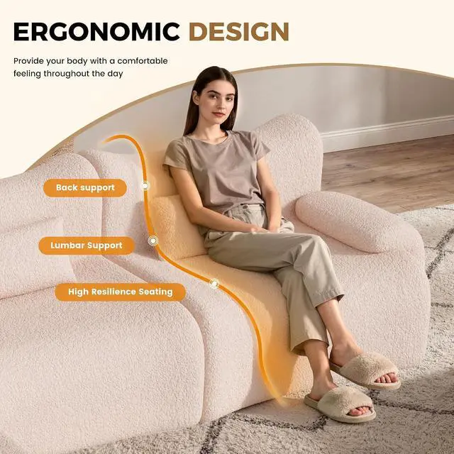 Alt view image 3 of 7 - 126" Cloud Couch Sectional, L Shaped Boneless Couches for Living Room - Oversized Modular Sofa with Deep Seats, Modern Couches with Movable Ottoman,Khaki