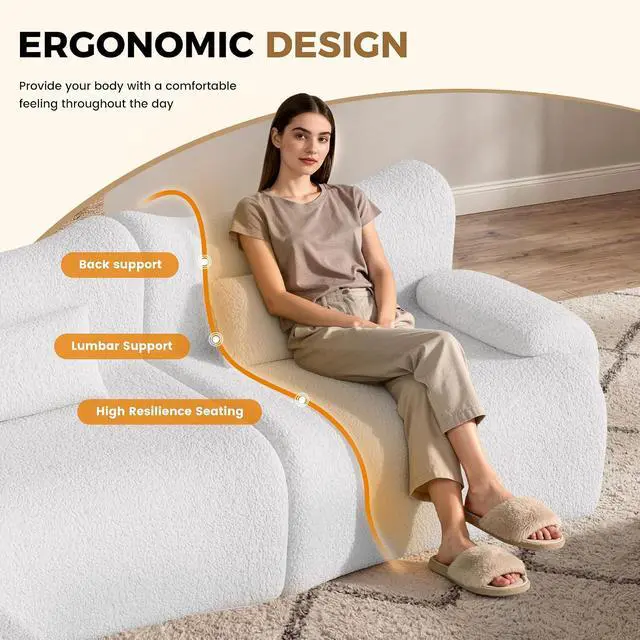 Alt view image 3 of 7 - 126" Cloud Couch Sectional, L Shaped Boneless Couches for Living Room - Oversized Modular Sofa with Deep Seats, Modern Couches with Movable Ottoman,White