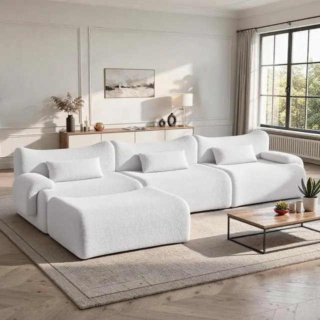 Main image of 126" Cloud Couch Sectional, L Shaped Boneless Couches for Living Room - Oversized Modular Sofa with Deep Seats, Modern Couches with Movable Ottoman,White