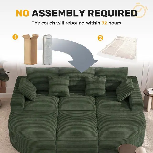 Alt view image 7 of 7 - 120" Oversized Round Sofa Bed, Modular Sectional Cloud Couches for Living Room, Convertible Corduroy Boneless Couch Sleeper Sofa Set, No Assembly Required, Green 1 PCS